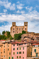 Fototapeta na wymiar Medieval Castle in Dolceacqua, Ventimiglia, Imperia district, Liguria (Italy). Ligurian Riviera, Castello dei Doria, Old Bridge, Historical Castle.