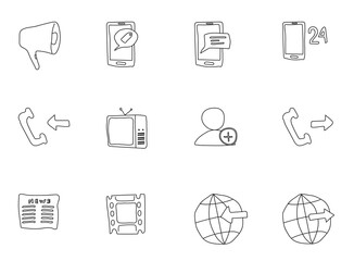 communication hand drawn doodles isolated on white background. communication doodle icons for web design, mobile apps and user interface, print products
