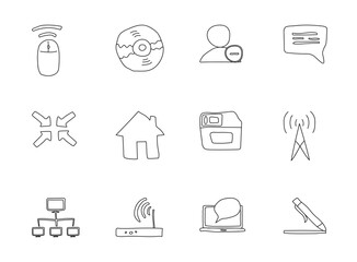 communication doodles isolated on white. communication icon set for web design, user interface, mobile apps and print