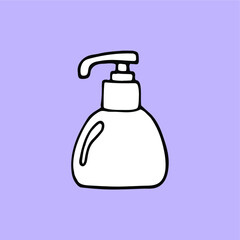 Hand Press Sanitizer Alcohol Gel Bottle To Cleaning Disinfection Covid-19.Antiseptic bottle Hand-drawn 
 Sanitizer. Coronavirus protection. Vector illustration. Isolated object on a white background 