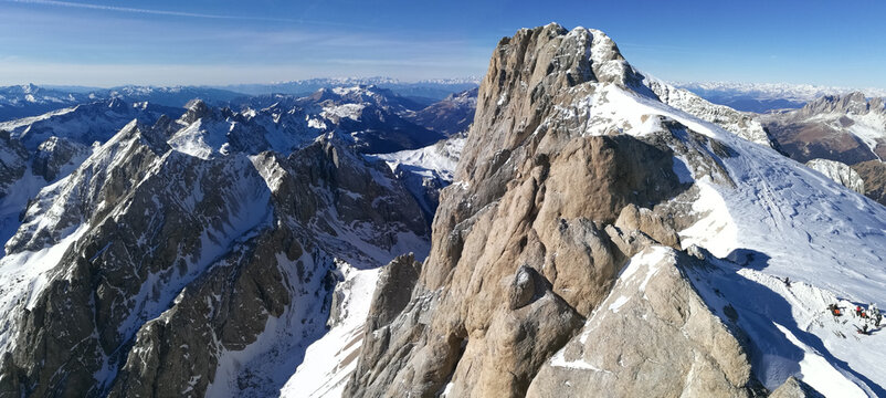 Italy, Trentino, dolomites, on the glacier of Marmolada, panorama