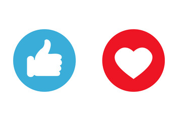 Thumbs up and love icons. Icons for social communication app. Like signs. Simple vector illustration.