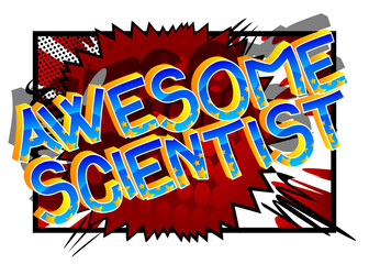 Obraz premium Awesome Scientist Comic book style cartoon words. Text on abstract background.