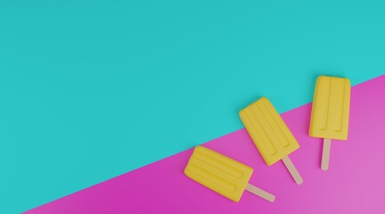 Ice cream bar pattern on pastel color background. 3d rendering. 