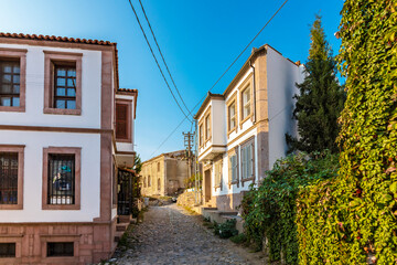 Colorful historical street view in Cunda Island of Ayvalik Town.