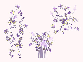 New post stories, vector set cards of lettering with flowers and butterfly in Scandinavian style.