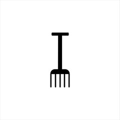 Pitchfork glyph vector icon isolated on a white background. Gardening tools silhouettes. Flat icon design. Logo illustration. 