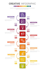 Infographic design template with numbers 8 option for Presentation infographic, Timeline infographics, steps or processes. Vector illustration.