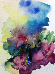 Abstract bright colored decorative background . Floral pattern handmade . Beautiful tender romantic summer meadow with flowers , made in the technique of watercolors from nature.
