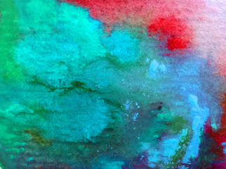 Watercolor abstract bright colorful textural background handmade . Painting of sky and clouds during sunset . Modern seascape . Shine