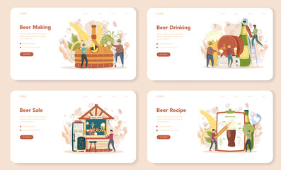 Obraz premium Brewery web banner or landing page set. Craft beer production,