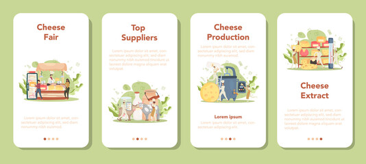 Cheese maker mobile application banner set. Professional chef making