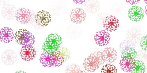 Light pink, green vector doodle template with flowers.