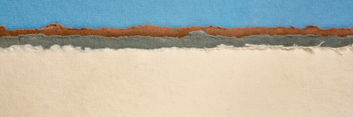 blue and white abstract landscape - a collection of colorful handmade Indian papers produced from recycled cotton fabric, panoramic web banner