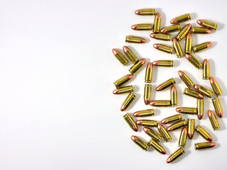 ammunition on white background.Top view and free space for text input.