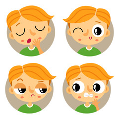 Cute set of four young redhead boy emotions