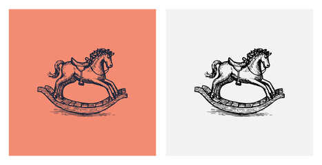 Rocking horse hand drawn vintage sketch vector illustration