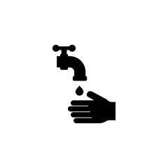 Wash Hands Under the Tap, Personal Hygiene. Flat Vector Icon illustration. Simple black symbol on white background. Washing Hands, Personal Hygiene sign design template for web and mobile UI element.