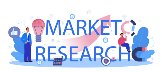 Market research school course typographic header concept. Business