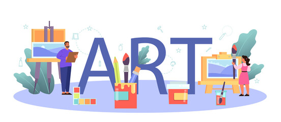 Art school education typographic header concept. Student holding