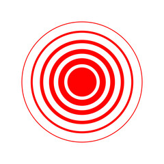 Red rings of pain graphic sign. Symbol locations and growth physical pain, suffering and body disorder. Icon isolated on white background. Vector illustration