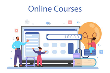 Physics school subject online service or platform set. Scientist explore