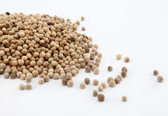 White pepper consists solely of the seed of the ripe fruit of the pepper plant, with the thin darker-coloured skin (flesh) of the fruit removed. 