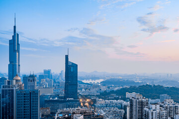 Fototapeta na wymiar Evening scenery of Nanjing city skyline in Jiangsu, China