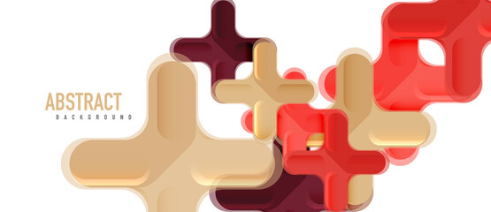 Glossy multicolored plastic style cross composition, x shape design, techno geometric modern abstract background. Trendy abstract layout template