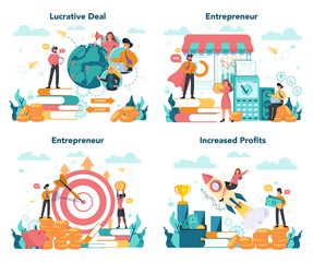 Enterpreneur concept set. Idea of lucrative business, strategy