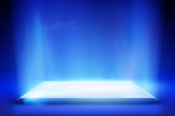 Smartphone light screen. Computer or tablet display. Blue background. Vector illustration.