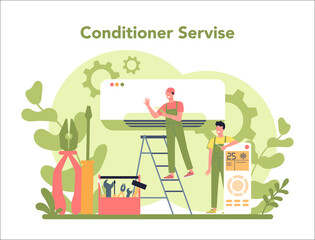 Air conditioning repair and instalation service concept. Repairman