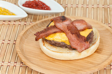 Tasty American Burger With Meat Egg And Bacon.