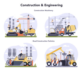 Construction and engineering industry set. Building and road