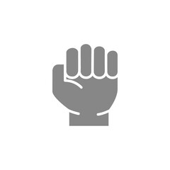 Human fist gray icon. Violence and physical strength gesture symbol