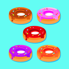 Donut vector illustration. Donut collection with 5 color choice, flat design 