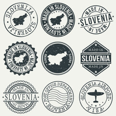 Slovenia Set of Stamps. Travel Stamp. Made In Product. Design Seals Old Style Insignia.