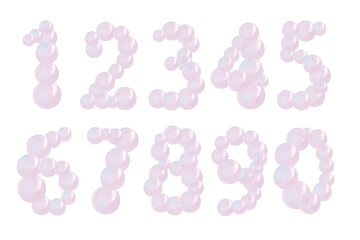 Bright bubbles numbers. Cute cartoon soap count on white background