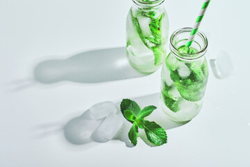 Fresh lemonade with mint in glasses