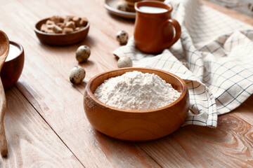 Ingredients for pancakes on table