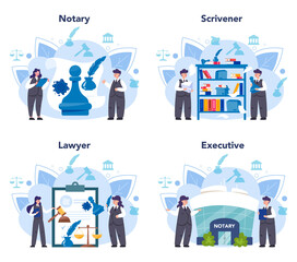 Notary service concept set. Professional lawyer signing and legalizing
