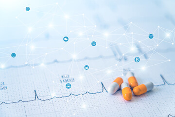 Concept picture of application of big data and blockchain technology in the field of health care