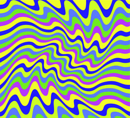 Fototapeta premium 1960s Hippie Wallpaper Design. Trippy Retro Background for Psychedelic 60s-70s Parties with Bright Acid Rainbow Colors and Groovy Geometric Wavy Pattern in Pop Art style.