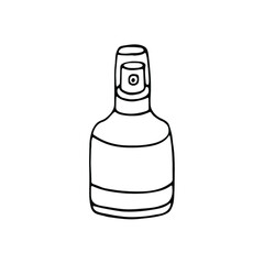 Simple vector doodle drawing in black outline on a white background. Hand disinfection, antiseptic spray in a bottle, cleansing, care, protection against germs. Sanitizer, medications.