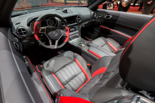 GENEVA, SWITZERLAND - MARCH 4, 2015: Interior shot of the Mercedes-Benz SLK 200 CarbonLOOK Edition Fiber at the 85th International Geneva Motor Show in Palexpo, Geneva.