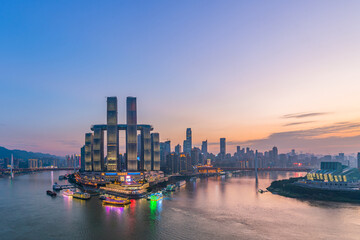 Fototapeta premium High-view night scenery of Chaotianmen Pier, Chongqing, China