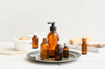 Set of different cosmetics on table