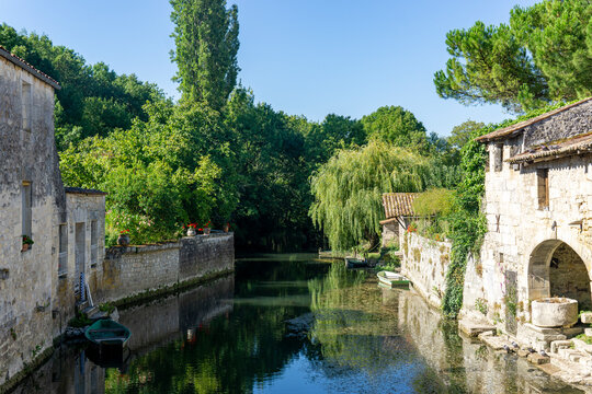 Canal in the city of Pons, France. Near Cognac.