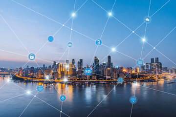 Big data concept for interconnection of tall buildings and cities along the Yangtze River in...