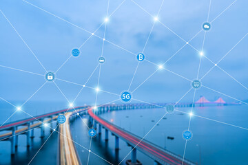 Dalian Xinghaiwan Bridge and Urban Interconnection Big Data Concept in Dalian, Liaoning, China